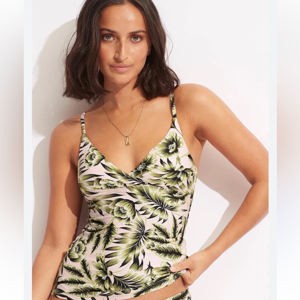 Seafolly Inside the Sun wrap front tankini top, Avocado